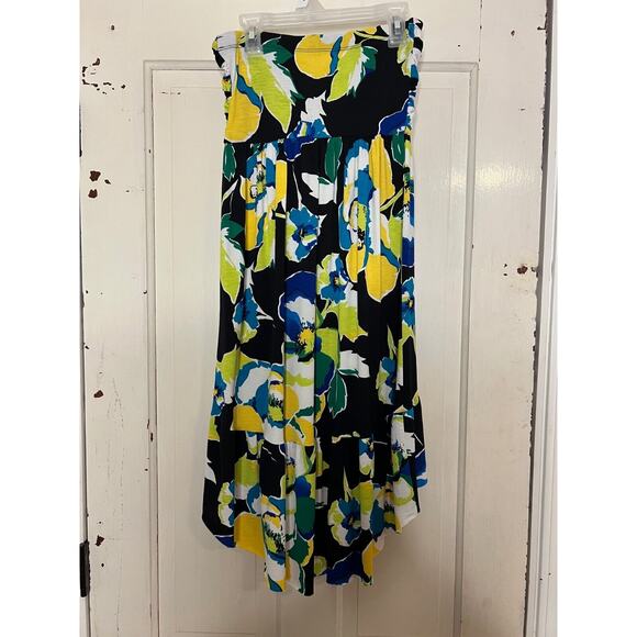 Moa Moa Women Bandeau High-Low strapless Multi Color Floral Dress Size Small - Picture 4 of 5